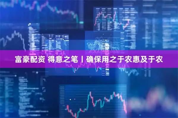富豪配资 得意之笔丨确保用之于农惠及于农